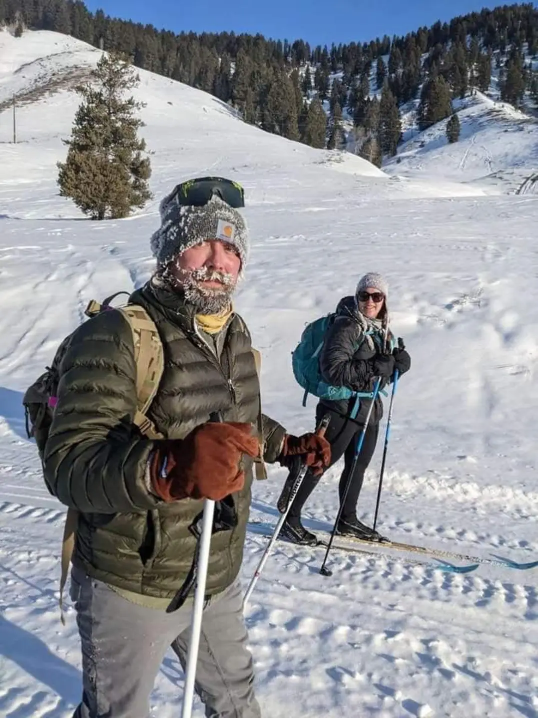 Dan Lehman skiing on a snowy mountain